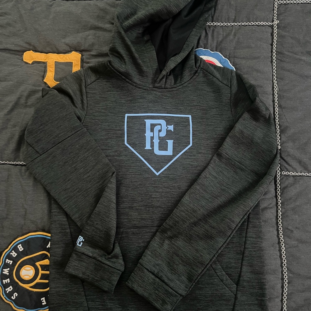 Perfect Game Wheelhouse Hoodie Heather Gray with Blue Logo YXL